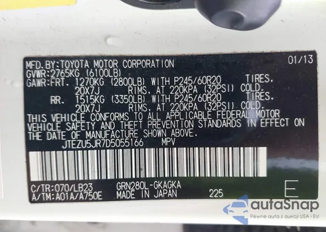 2013 Toyota 4Runner Limited from USA, damaged, VIN JTEZU5JR7D5055166